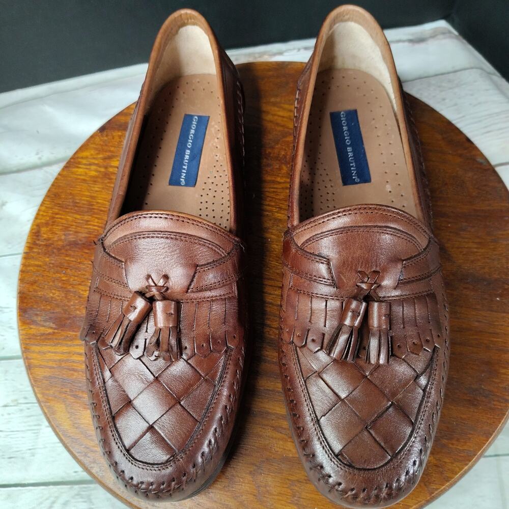 Giorgio Brutini Brown‎ Tassel Naples Leather Loafers Men's Size 10.5D